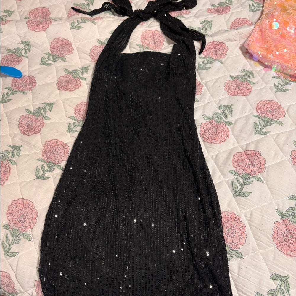 Lucy in the Sky Black Sequin Backless Dress